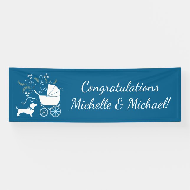 Dachshund Wiener Dog Baby Shower Blue Boy Banner (Horizontal)