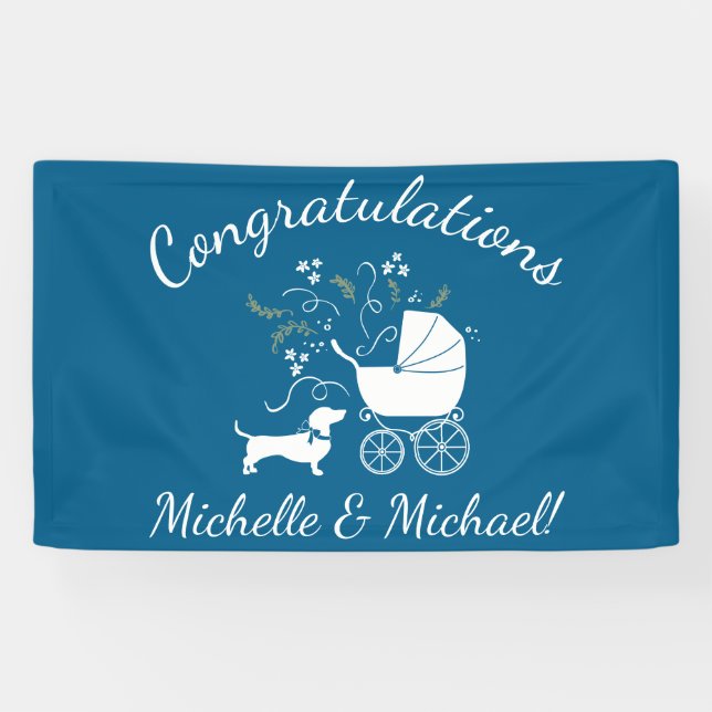 Dachshund Wiener Dog Baby Shower Blue Boy Banner (Horizontal)