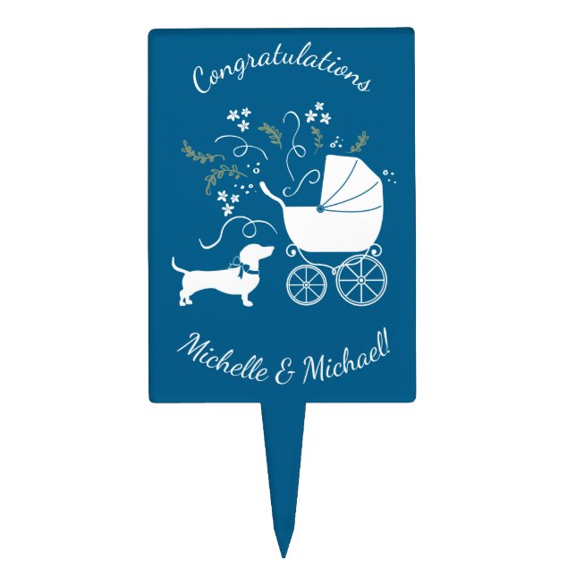 Dachshund Wiener Dog Baby Shower Blue Boy Cake Topper (Front)