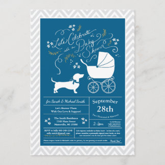 Dachshund Wiener Dog Baby Shower Blue Boy Invitation