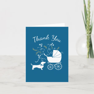 Dachshund Wiener Dog Baby Shower Blue Boy Letterpress Thank You Card