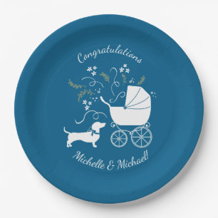 Dachshund Wiener Dog Baby Shower Blue Boy Paper Plates