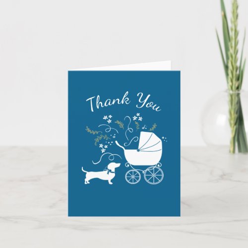 Dachshund Wiener Dog Baby Shower Blue Boy Thank You Card