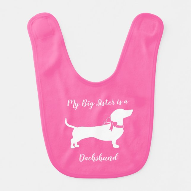 Dachshund Wiener Dog Baby Shower Pink Girl Baby Bib (Front)