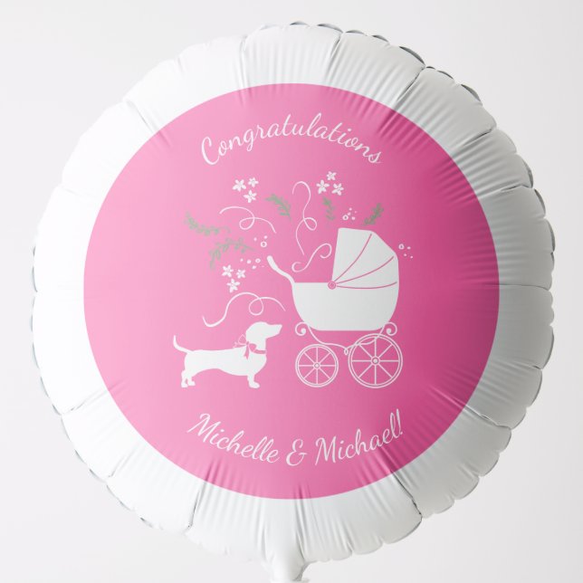 Dachshund Wiener Dog Baby Shower Pink Girl Balloon (Front)