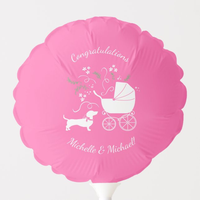 Dachshund Wiener Dog Baby Shower Pink Girl Balloon (Front)