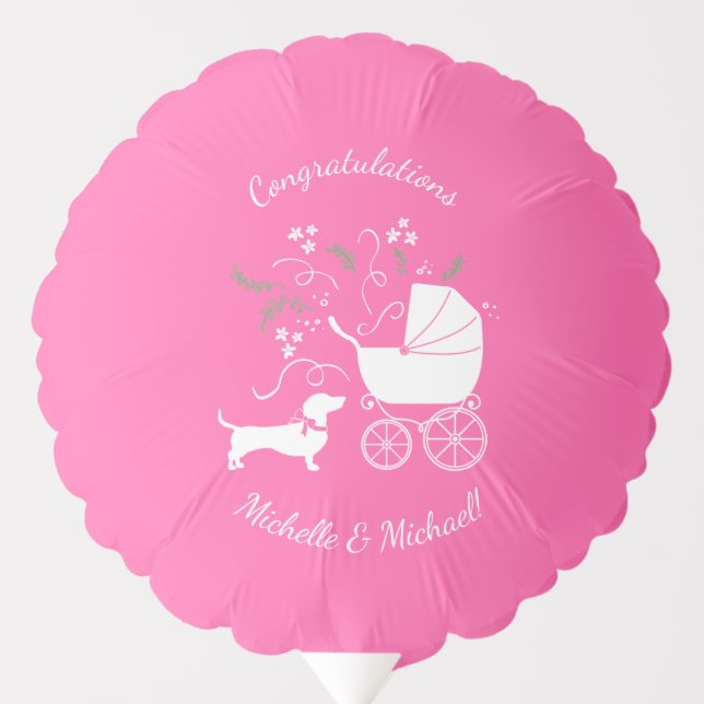 Dachshund Wiener Dog Baby Shower Pink Girl Balloon (Front)