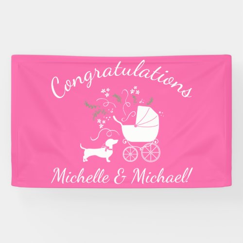 Dachshund Wiener Dog Baby Shower Pink Girl Banner