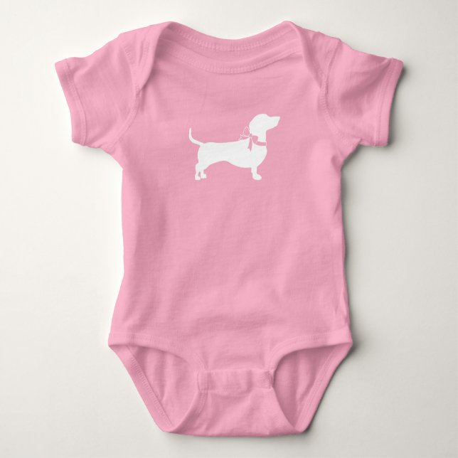 Dachshund Wiener Dog Baby Shower Pink Girl Bodysuit (Front)