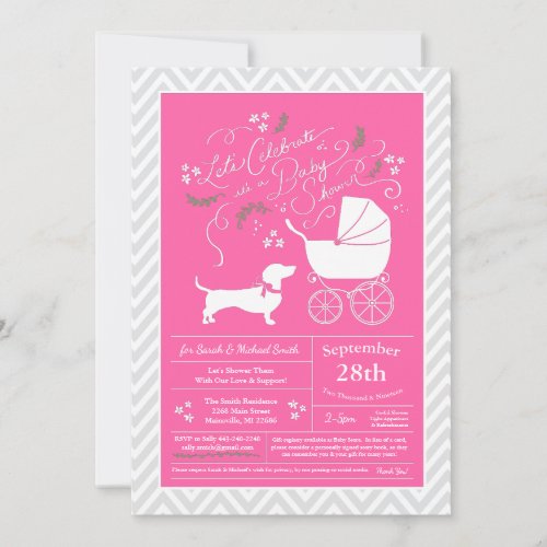 Dachshund Wiener Dog Baby Shower Pink Girl Invitation