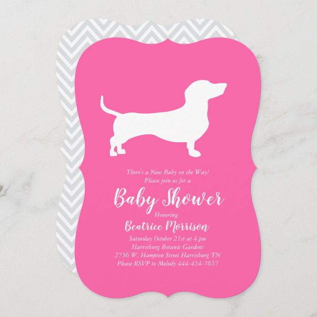 Dachshund Wiener Dog Baby Shower Pink Girl Invitation (Front/Back)