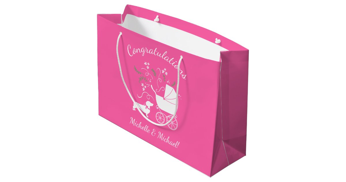 Dachshund Wiener Dog Baby Shower Pink Girl Large Gift Bag Zazzle Com