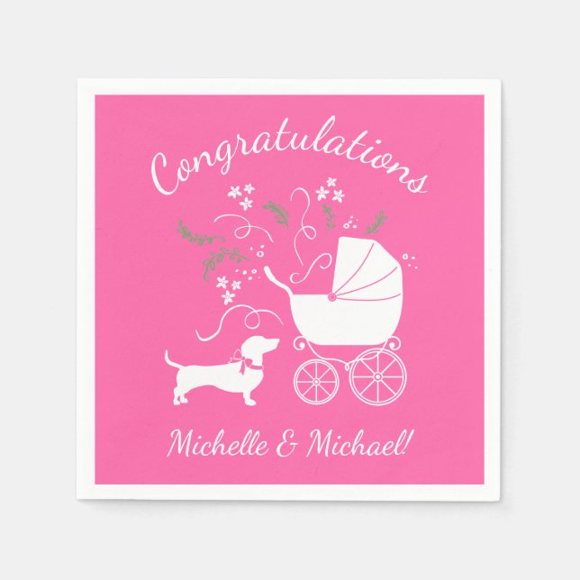 Dachshund Wiener Dog Baby Shower Pink Girl Napkins (Front)