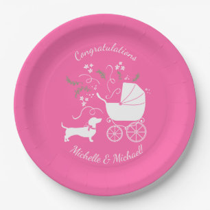 Dachshund Wiener Dog Baby Shower Pink Girl Paper Plates