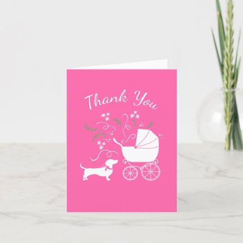 Dachshund Wiener Dog Baby Shower Pink Girl Thank You Card