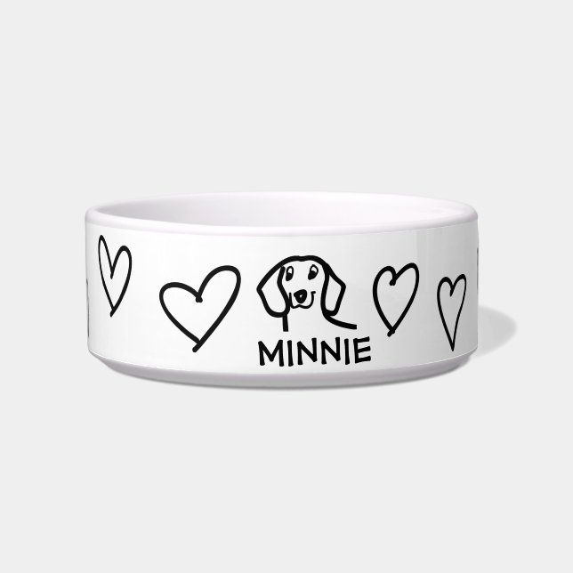 Dachshund Wiener Dog Black and White Name Bowl (Front)