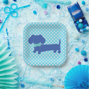 Dachshund Wiener Dog Blue Bowtie Party Napkins Paper Plates