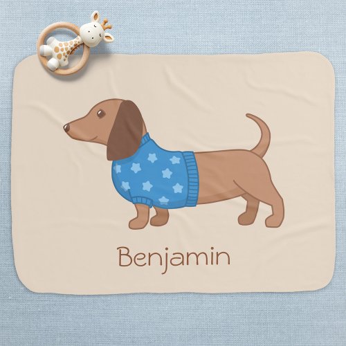 Dachshund Wiener Dog Blue Star Sweater Custom Name Baby Blanket