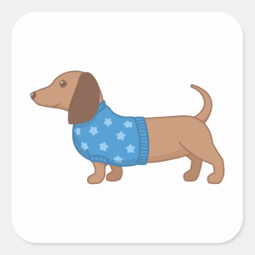 Dachshund Wiener Dog Blue Star Sweater Square Sticker