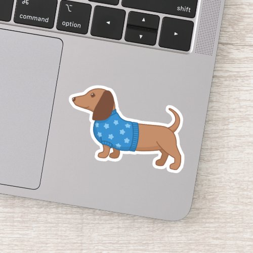 Dachshund Wiener Dog Blue Stars Sweater Sticker