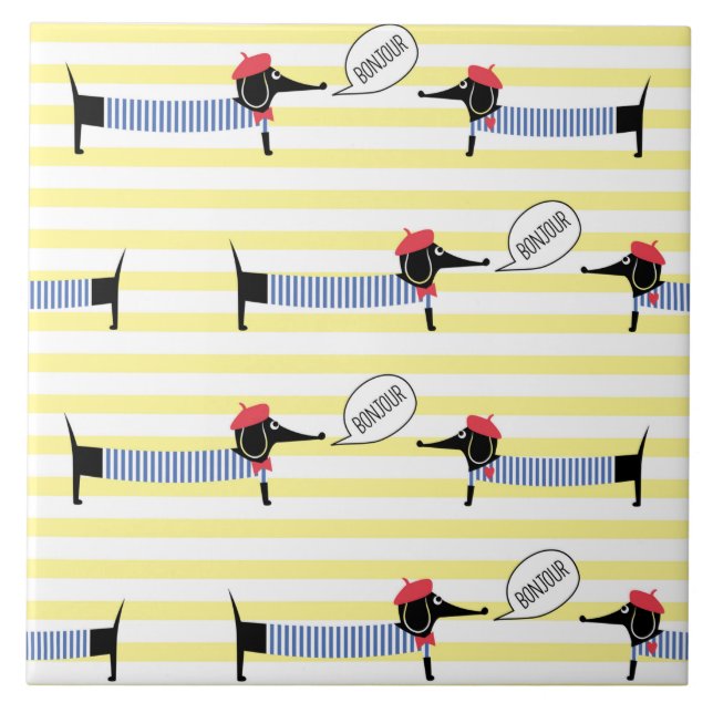 Dachshund Wiener Dog Bonjour Ceramic Tile (Front)