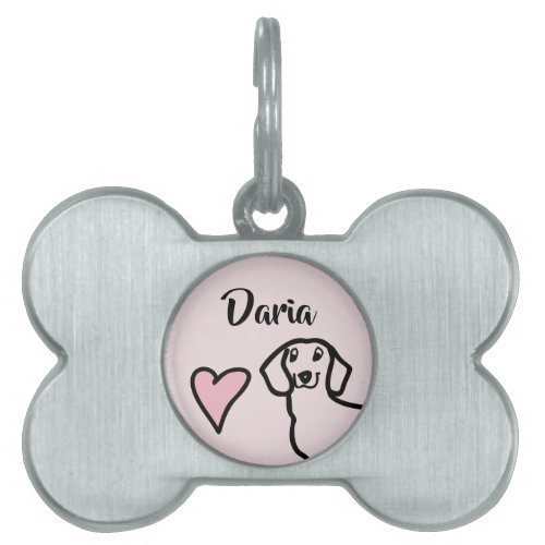 Dachshund Wiener Dog Cartoon Pink Bone Monogram Pet Name Tag