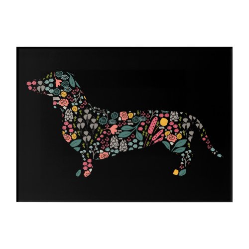 Dachshund Wiener Dog Floral Pattern Watercolor Art