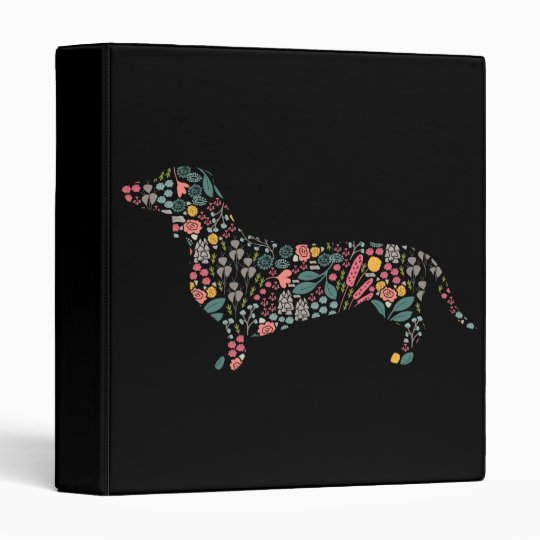 Dachshund Wiener Dog Floral Pattern Watercolor Art 3 Ring Binder