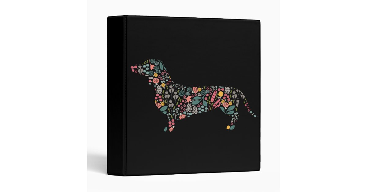 Dachshund Wiener Dog Floral Pattern Watercolor Art 3 Ring Binder