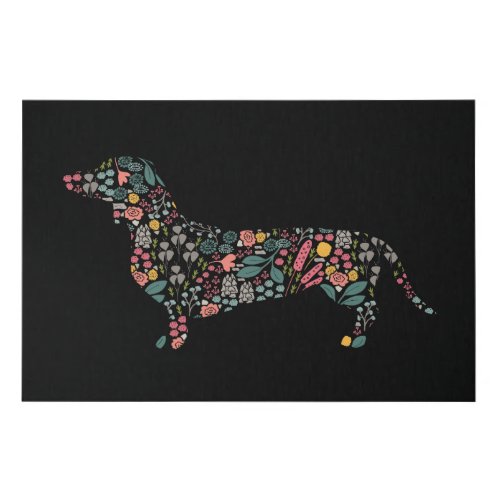 Dachshund Wiener Dog Floral Pattern Watercolor Art Faux Canvas Print