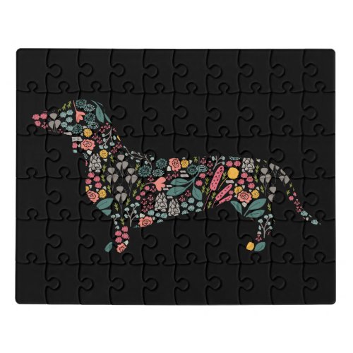 Dachshund Wiener Dog Floral Pattern Watercolor Art Jigsaw Puzzle