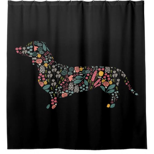 Dachshund Wiener Dog Floral Pattern Watercolor Art Shower Curtain