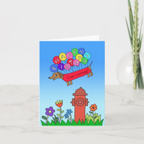 Dachshund Wiener Dog Flying Cute Funny Birthday  Card