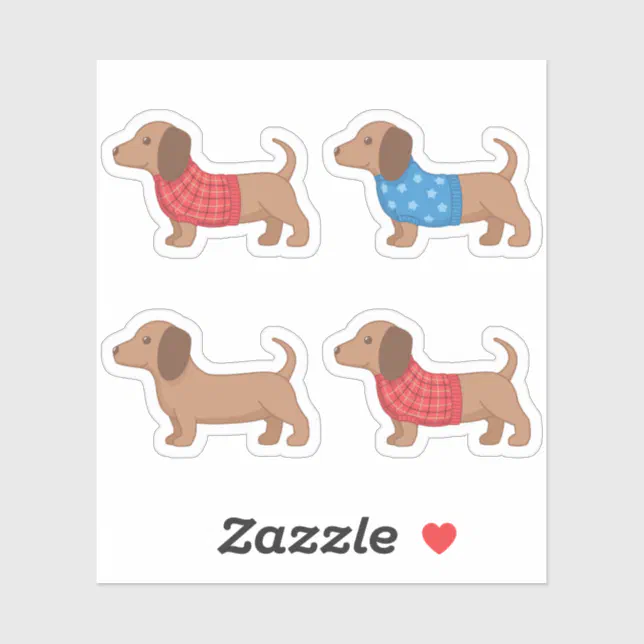 Dachshund Wiener Dog in Sweater Set of 4 Sticker Zazzle