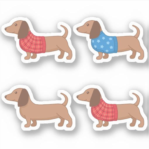 Dachshund Wiener Dog in Sweater Set of 4 Sticker Zazzle
