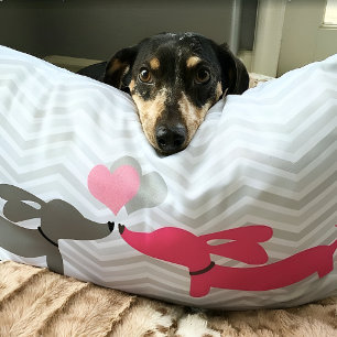Dachshund Wiener Dog Love & Hearts Pink & Gray Lumbar Pillow