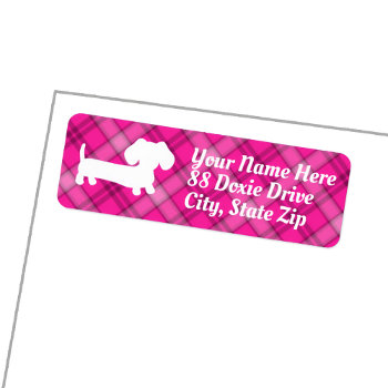 Dachshund Wiener Dog On Pink Plaid Label by Smoothe1 at Zazzle