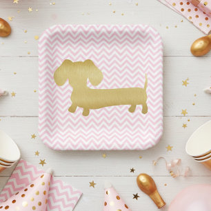Dachshund Wiener Dog Party Plates Gold & Pink 