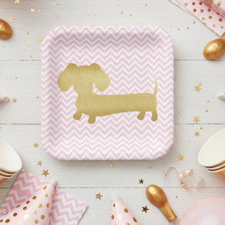 Dachshund Wiener Dog Party Plates Gold & Pink 