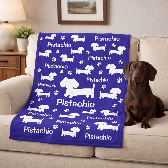 Dachshund Wiener Dog Personalized Blanket Blue (Dachshund Wiener Dog Personalized Blanket Blue)