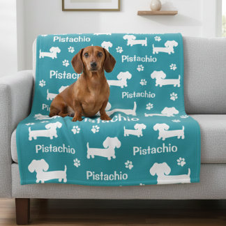 Dachshund Wiener Dog Personalized Blanket Teal