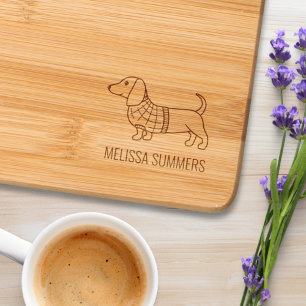 Dachshund Wiener Dog Plaid Sweater Custom Name Engraved Cutting Board