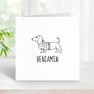 Dachshund Wiener Dog Plaid Sweater Custom Name Rubber Stamp
