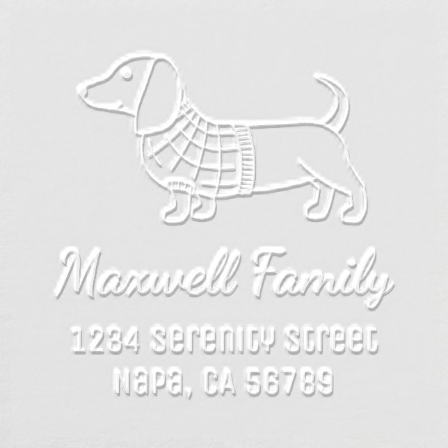Dachshund Wiener Dog Plaid Sweater Family Address Embosser (Design)