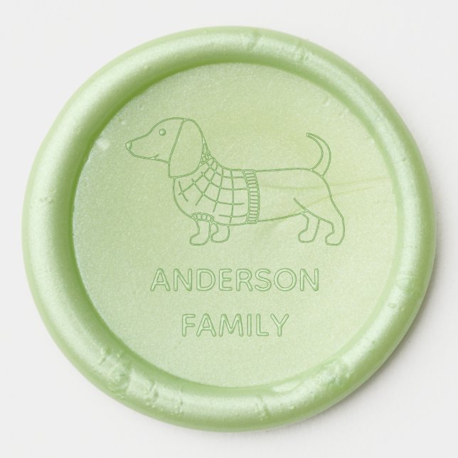 Dachshund Wiener Dog Plaid Sweater Family Name Wax Seal Sticker (Front)