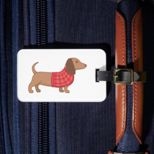Dachshund Wiener Dog Red Plaid Sweater Luggage Tag