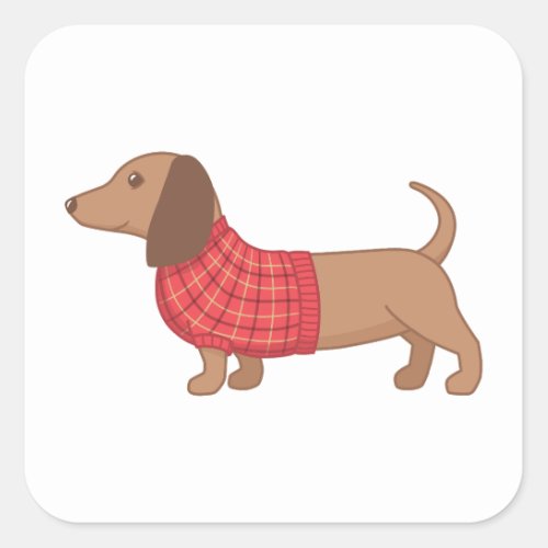 Dachshund Wiener Dog Red Plaid Sweater Square Sticker