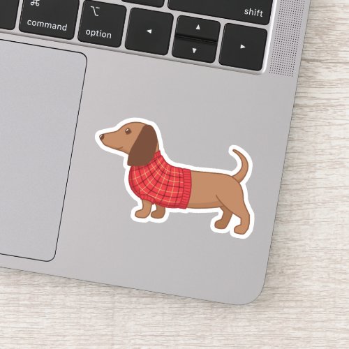 Dachshund Wiener Dog Red Plaid Sweater Sticker
