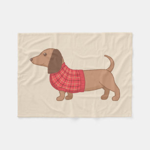 Dachshund Wiener Dog Red Sweater on Beige Fleece Blanket