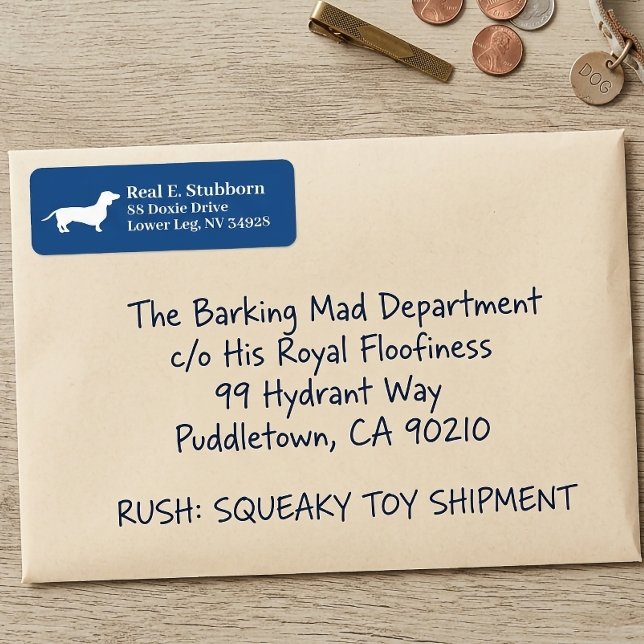 Dachshund Wiener Dog | Royal BlueLabel Label (Dachshund Blue Return address Label)
